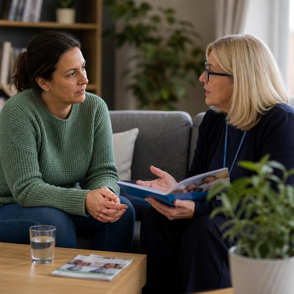 Adult discussing fostering information with a social worker