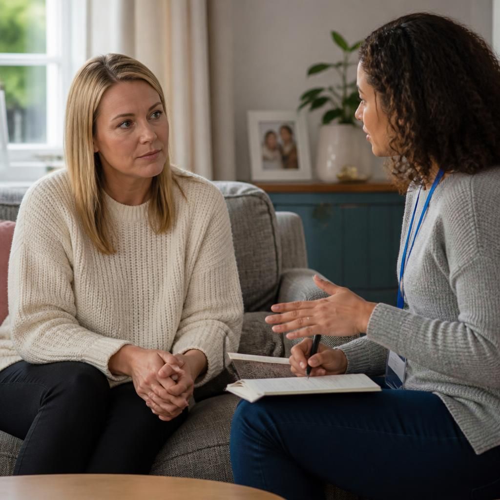 Foster carer speaking with a social worker at home