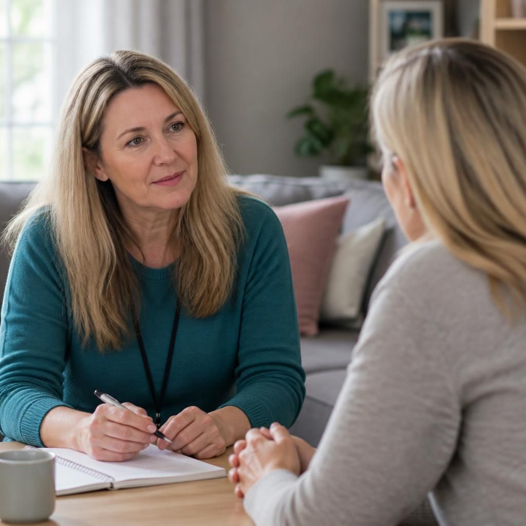 Foster carer discussing a respite placement referral with a supervising social worker