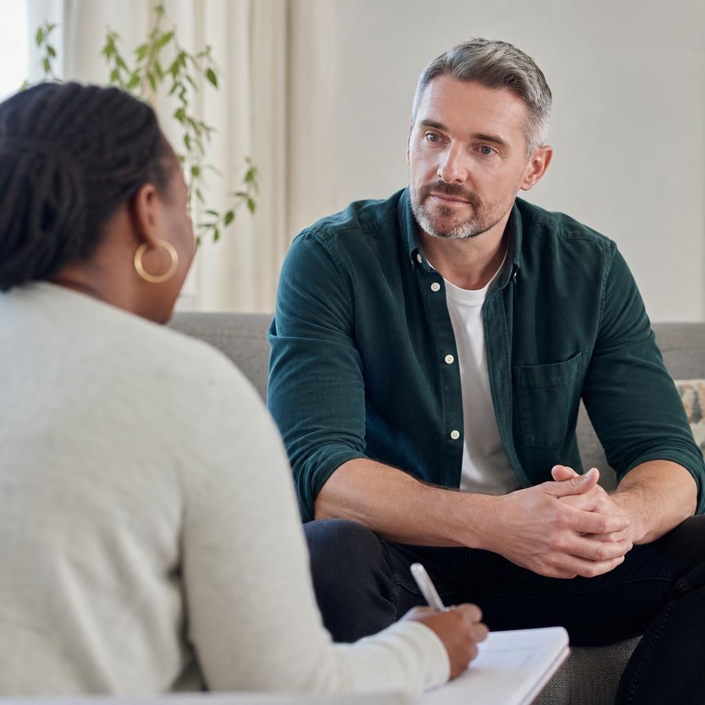 Foster care applicant discussing their assessment with a social worker