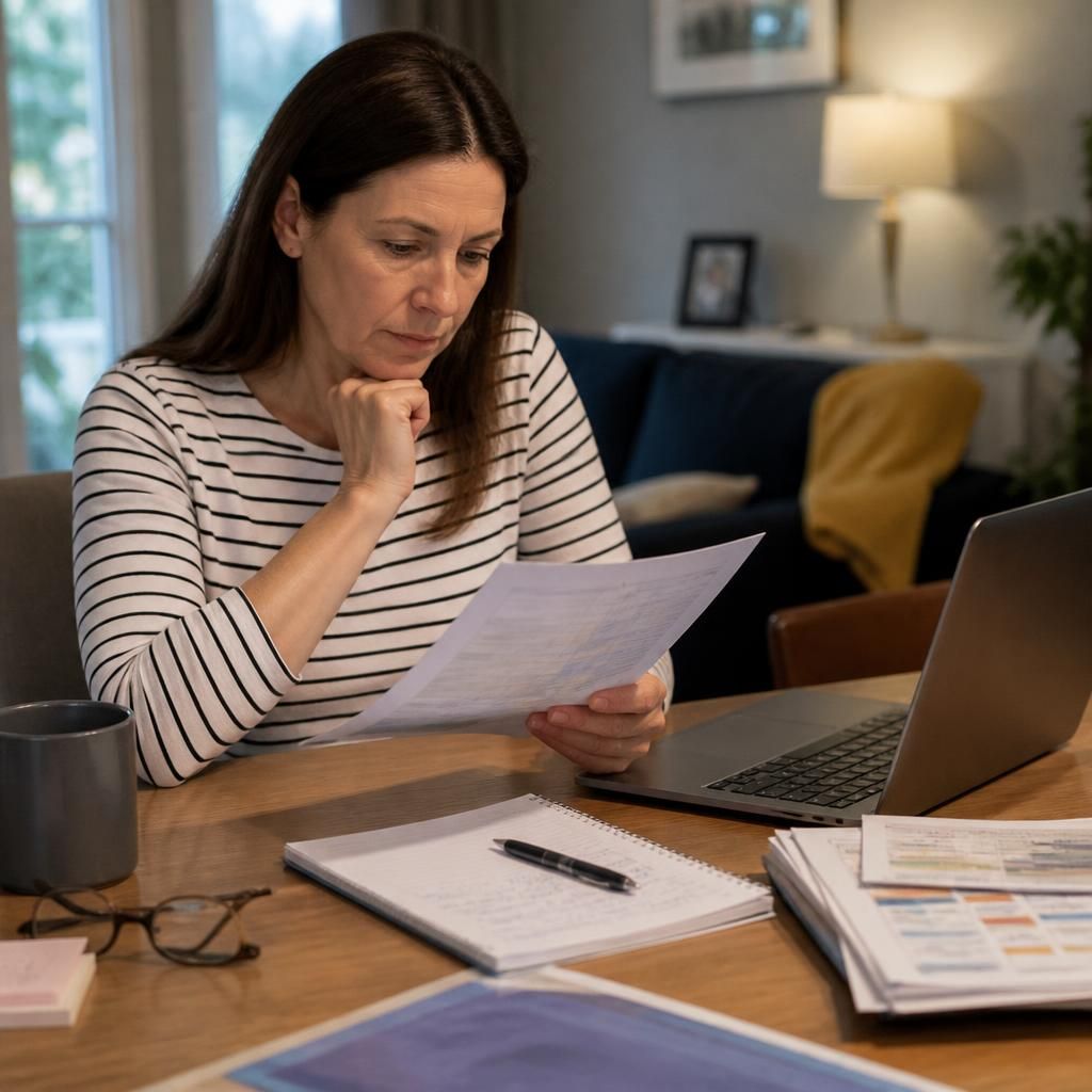 Foster carer reviewing a work schedule and weekly plans at home