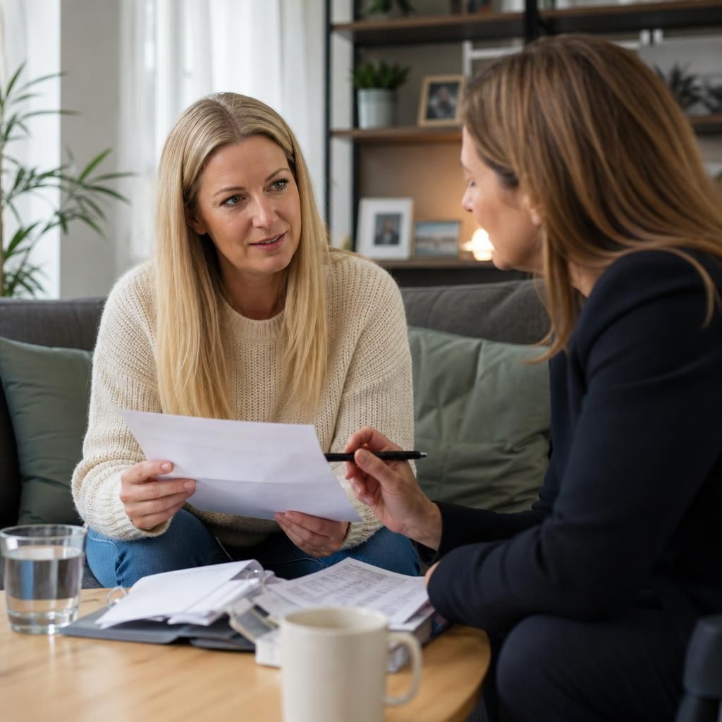 Prospective foster carer discussing assessment paperwork with a social worker