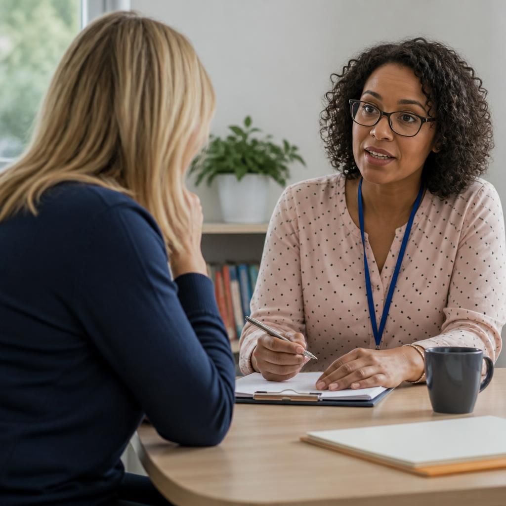 Foster carer speaking with a social worker during an assessment meeting