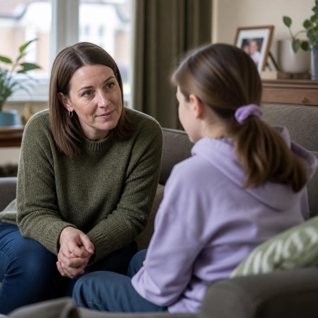 Foster carer talking with a child during a planned respite stay