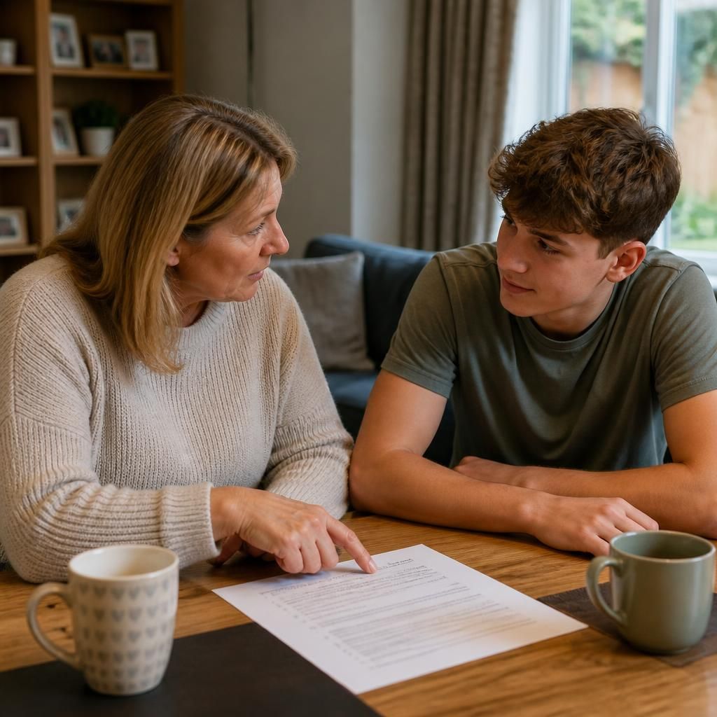 Foster carer and teenager discussing a written household agreement