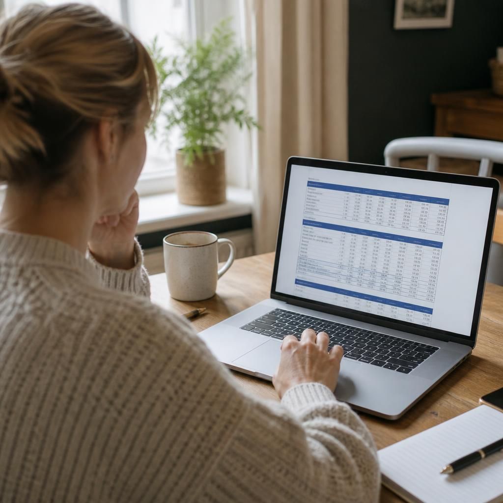 Person checking a local authority fostering allowance schedule on a laptop