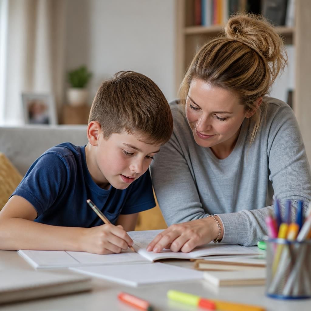 Foster carer supporting a child with everyday activities at home
