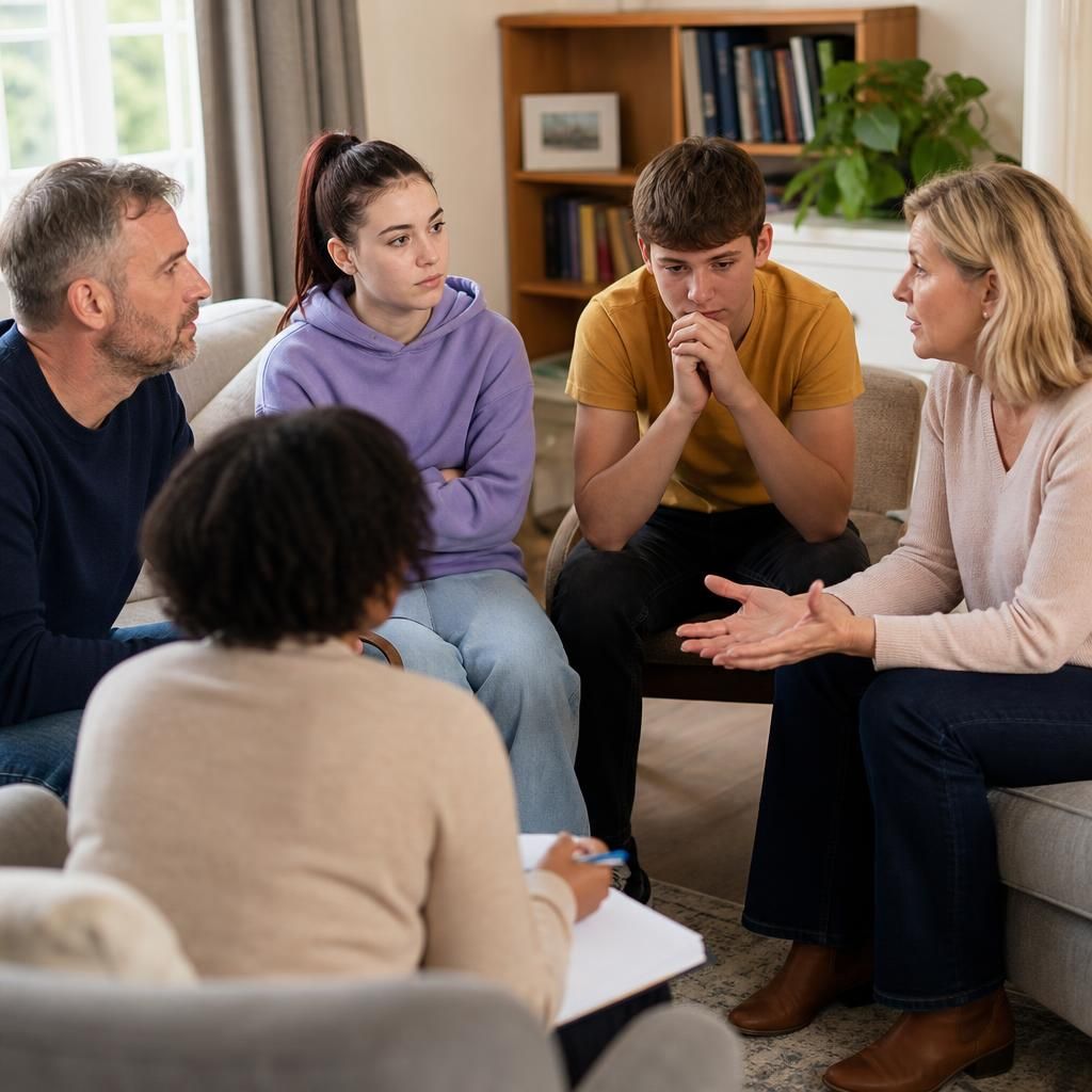 Household members taking part in a fostering discussion