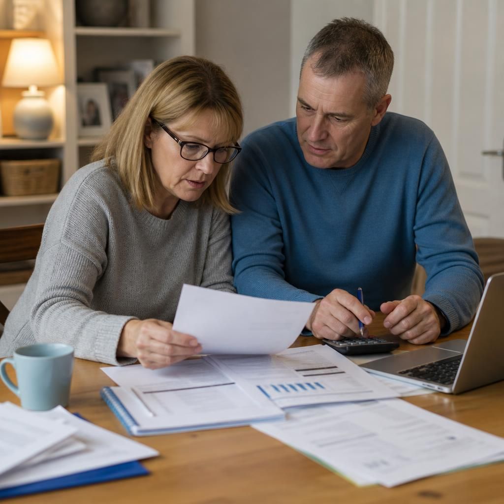 Foster carer reviewing household budget and placement payment documents