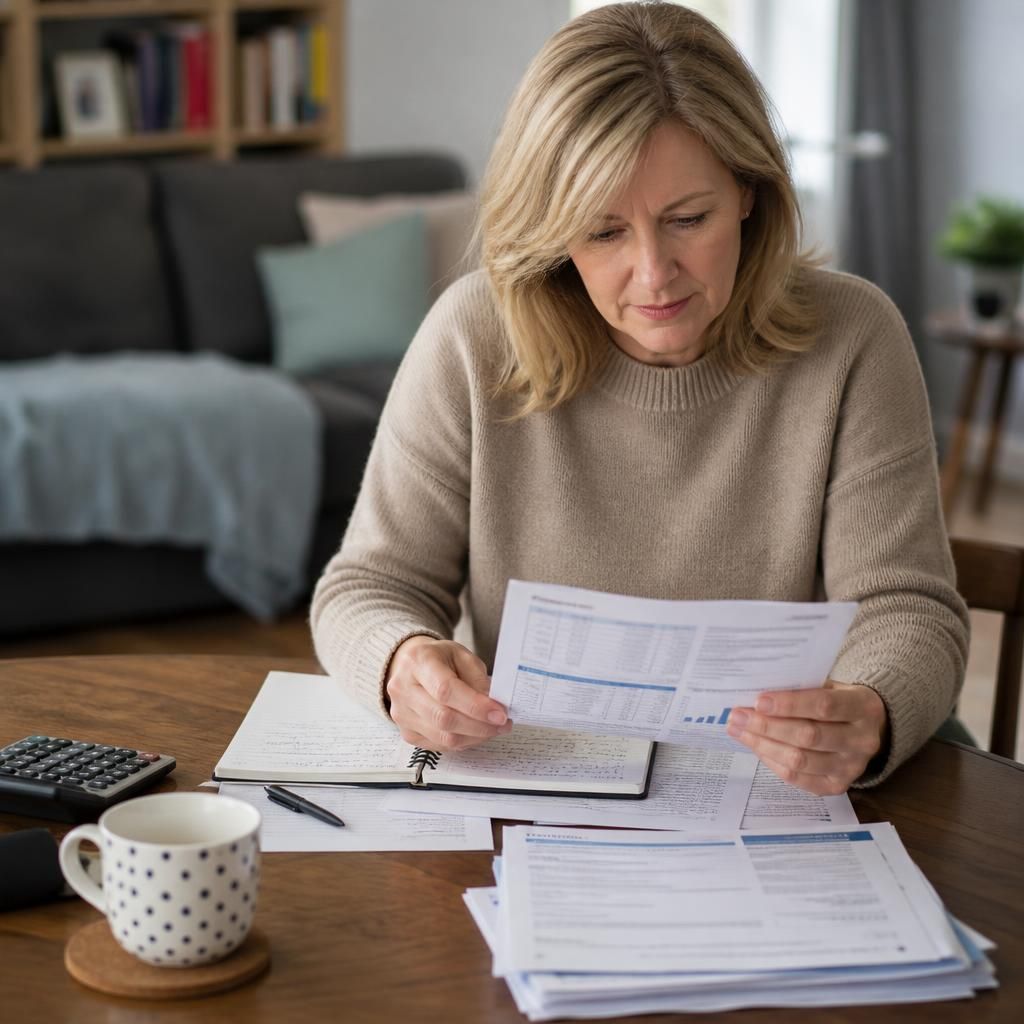 Foster carer reviewing a State Pension forecast and retirement documents