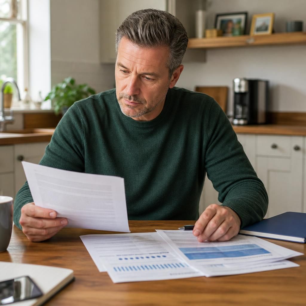 Foster carer reviewing a written fostering agreement and pension documents