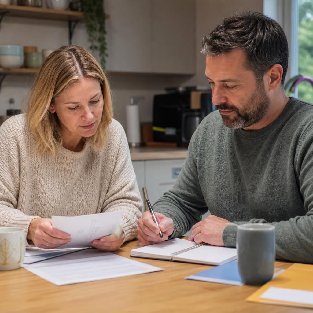 Foster carers reviewing information and making notes