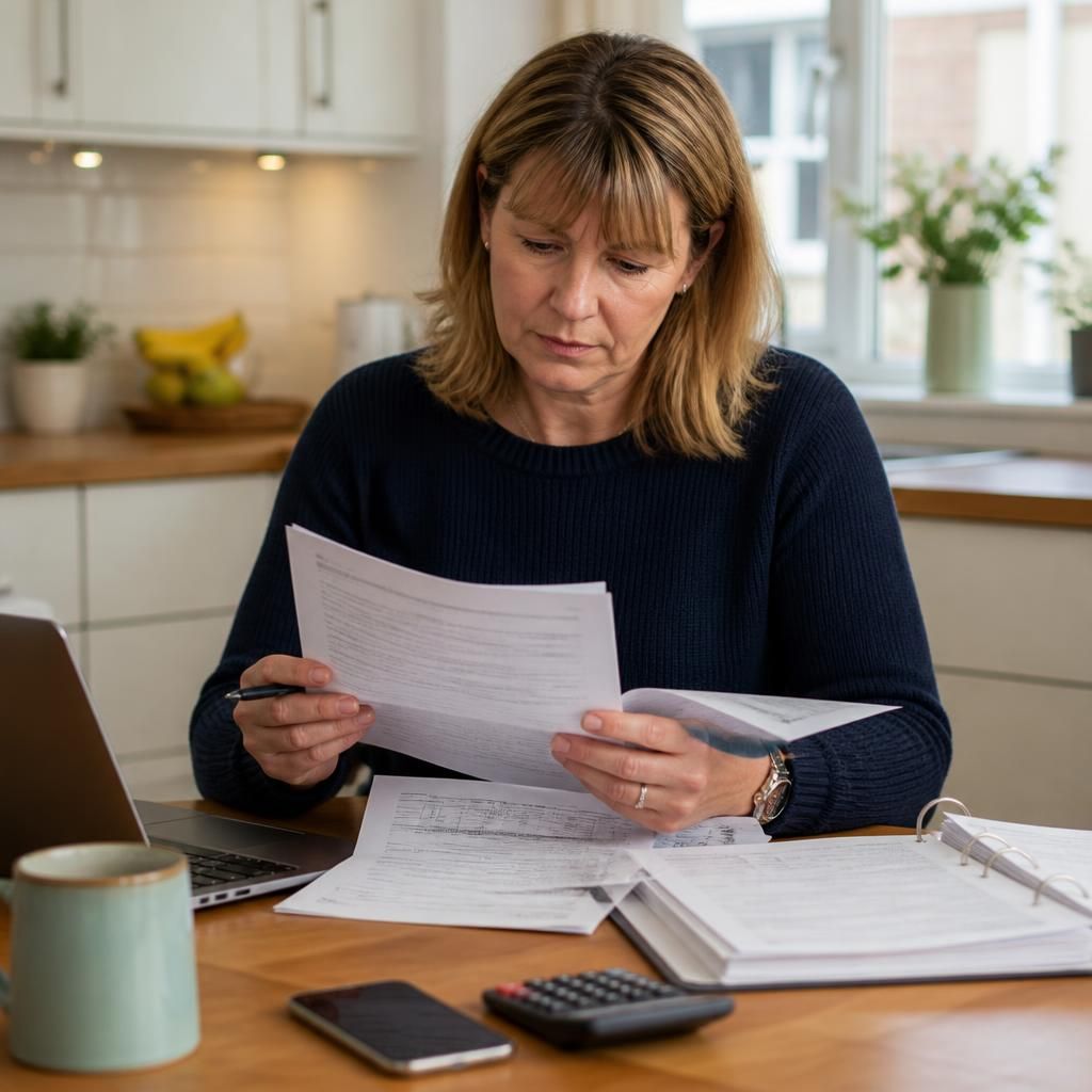 Foster carer reviewing Universal Credit decision documents and payment records