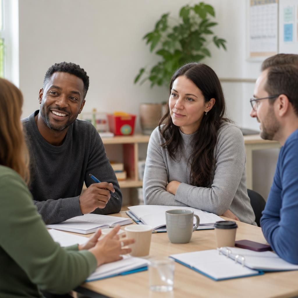 Prospective foster carers taking part in a group training discussion