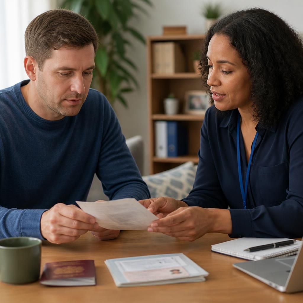 Applicant reviewing identity documents with a fostering assessment adviser