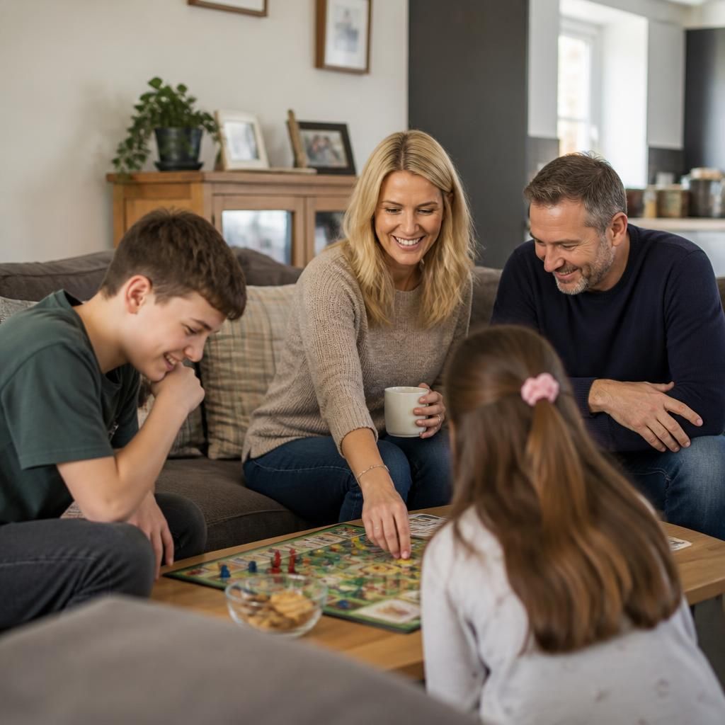 Family spending time together during an everyday home routine