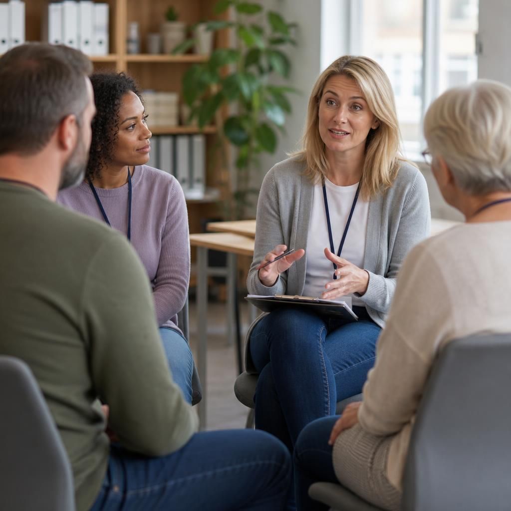 Prospective foster carers taking part in a group training discussion